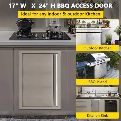 Miniatura 4 de Puerta de cocina al aire libre, 17 pulgadas de ancho x 24 pulgadas de alto, puerta de acceso único para barbacoa, acero inoxidable cepillado, puerta