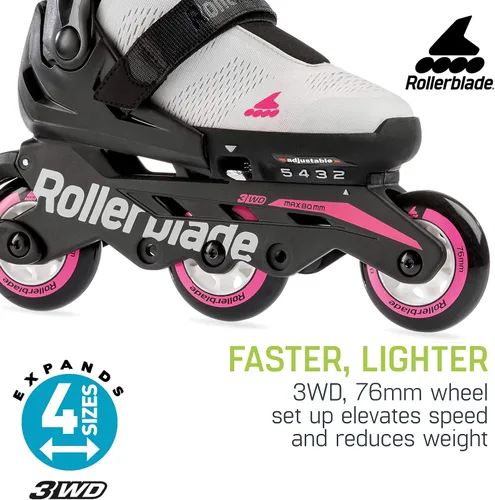 Miniatura 5 de Rollerblade Microblade Free 3WD - Patines en línea ajustables para niños, color negro y rosa, patines en línea de alto rendimiento