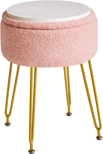 Miniatura 11 de IBUYKE Reposapiés otomano redondo de terciopelo teddy, mesa auxiliar de tocador de maquillaje, asiento de mesa de tocador de terciopelo, puf Negro