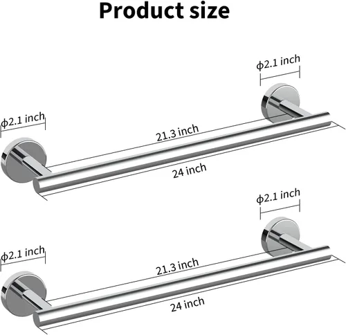 Miniatura 2 de Cilee 2 Piezas Barra de Toalla de Baño de Cromo Pulido, Barra de Toalla Doble de 24 Pulgadas, Portarrollos de Toalla de Baño de Acero Inoxidable
