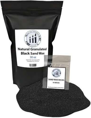 Cera de arena granulada natural de 30 onzas para fabricación de velas producida en los Estados Unidos listas para verter mechas incluidas (negro)