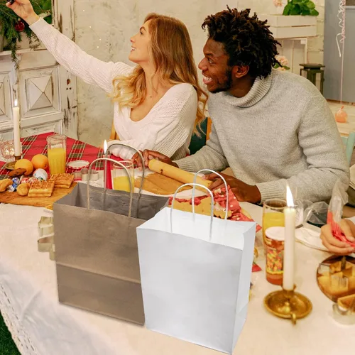 Miniatura 4 de vanhel Bolsas de regalo blancas con asas de 8 x 4.25 x 10.5 pulgadas, 50 unidades, bolsas de papel kraft medianas con asas a granel, bolsas de Blanco