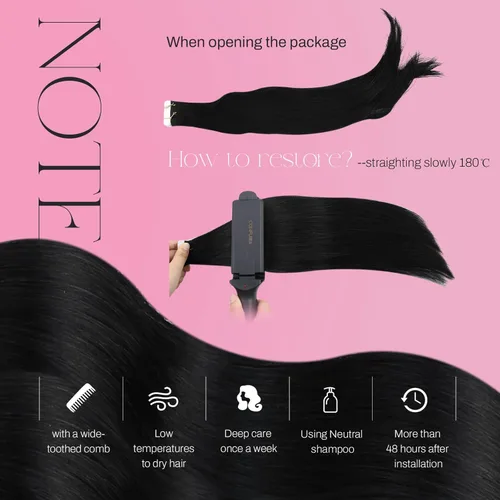 Miniatura 5 de Moresoo Extensiones de cabello humano real con cinta adhesiva, sin costuras, #1 negro azabache, 20 piezas, 1.76 oz (50 g), 24 pulgadas