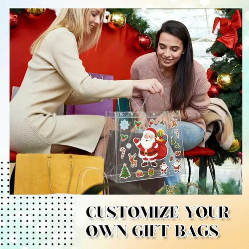 Miniatura 5 de AmazingSpark Paquete de 10 bolsas de regalo grandes transparentes de 18 x 8 x 14 pulgadas con asa, bolsas de plástico reutilizables grandes