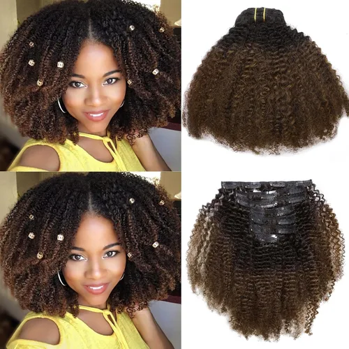 Miniatura 10 de Loxxy Afro rizado extensiones de clip grueso 100 % virgen Remy cabello humano 4B 4C negro natural 7 piezas con 17 clips 4.23 onzas/120 g por juego