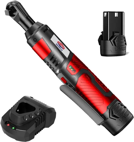 Dobetter Llave de trinquete inalámbrica 3/8 Llave de trinquete eléctrica, herramienta de trinquete de 55 N·m con baterías de litio de 2 Ah y
