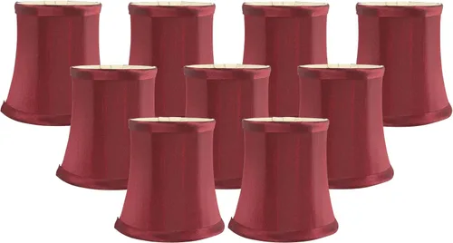 Miniatura 7 de Pantalla Individual de Lámpara de Araña de Seda Sintética Color Burdeos – Forma de Campana Softback, Ajuste de Clip para Bombillas de Candelabro