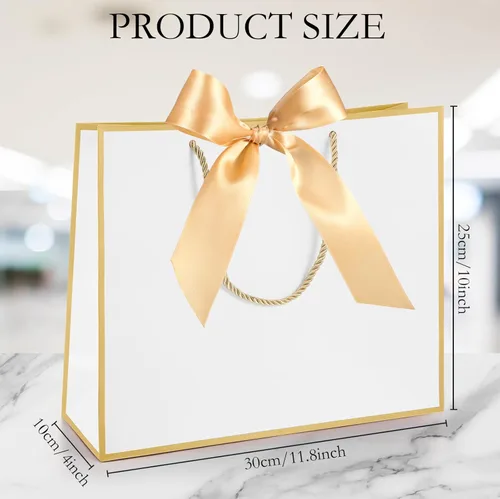 Miniatura 2 de Silkfly 12 bolsas de regalo con asas para dama de honor, 12 x 10 x 4 pulgadas, elegantes bolsas de regalo de bienvenida de boda con lazo para Blanco