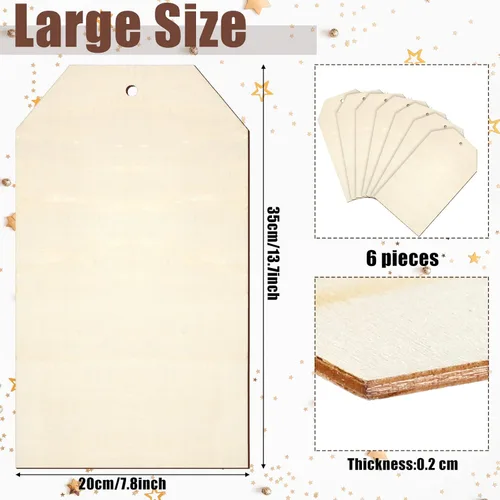 Miniatura 2 de Blulu 6 etiquetas de madera para manualidades, etiquetas grandes, letreros de madera en blanco con agujeros, letrero sin terminar, para colgar