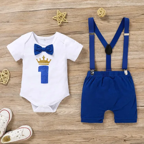 Miniatura 2 de GRNSHTS Ropa divertida de primer cumpleaños para bebé niño, mameluco con pajarita, mameluco para tartas