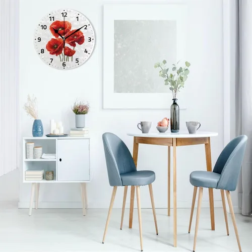 Miniatura 4 de Reloj de pared con diseño de flores de amapola roja, funciona con pilas, silencioso, sin tictac, de cuarzo, silencioso, para dormitorios, cocina