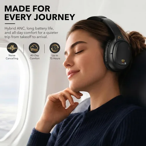 Miniatura 9 de 1Mii E700 Auriculares con cancelación de ruido Bluetooth inalámbrico de alta resolución LDAC, negro Hybrid ANC, 75H Battery, Deep Bass