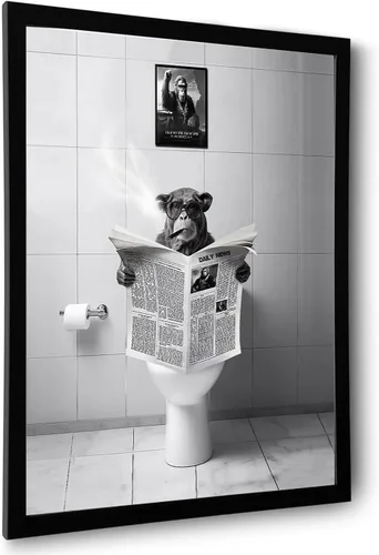 Foduuo Divertido arte de pared para decoración de baño, impresión artística en lienzo en blanco y negro, enmarcadas en negro, divertidas impresiones