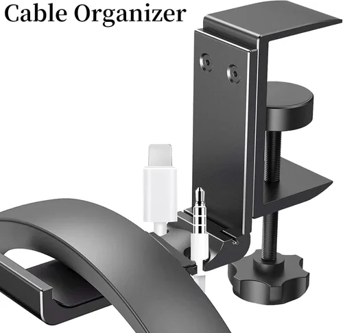 Miniatura 5 de Soporte de aluminio para auriculares debajo del escritorio, soporte plegable para auriculares con organizador de cables, gancho ajustable