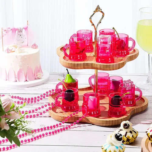Miniatura 3 de 20 vasos de chupito de color rosa intenso en collar de cuentas, vasos de chupito de plástico reutilizables de 1 onza con asa para adultos
