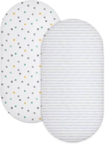 Featherhead™ Paquete de 2 sábanas bajeras para moisés para bebé niño y niña, 100% algodón de jersey, 16 x 32 pulgadas, ajuste universal para colchón