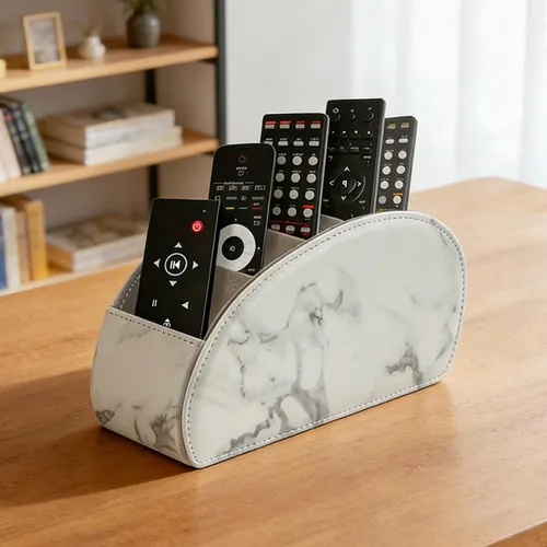 Miniatura 9 de Soporte para Control Remoto, Organizador de Escritorio Caddy para Remotos de Cuero PU con 5 Compartimentos Espaciosos para Controles Remotos de TV