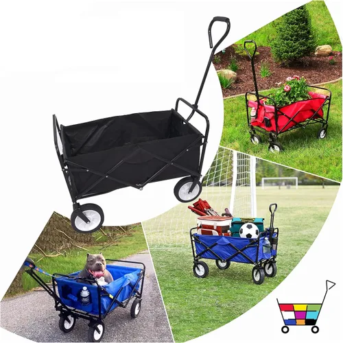 Miniatura 2 de Carro plegable multifunción negro para exteriores, ruedas portátiles para uso público, camping, comestibles, compras, transporte de niños, picnic