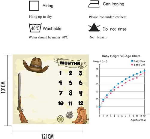 Miniatura 4 de F-FUN SOUL Western Cowboy - Manta mensual de hitos de 48 x 40 pulgadas, manta de bebé, botas de pistola, sombreros, manta de guardería para regalos