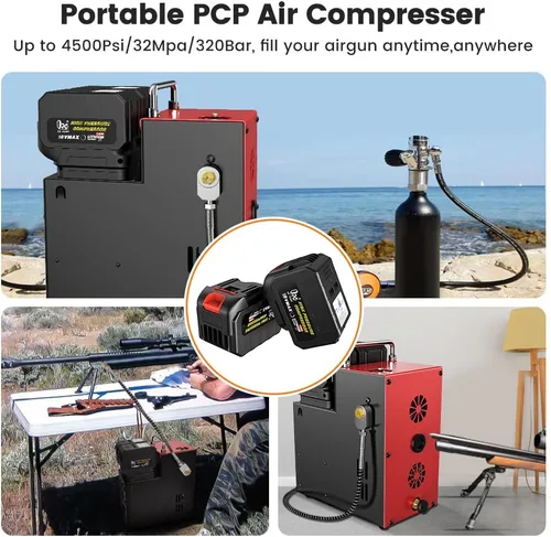 Miniatura 4 de GX PUMP Compresor de aire PCP L3 4500Psi/320Bar/32Mpa, compresor PCP con baterías de litio duales de 18 V, presión establecida y apagado automático