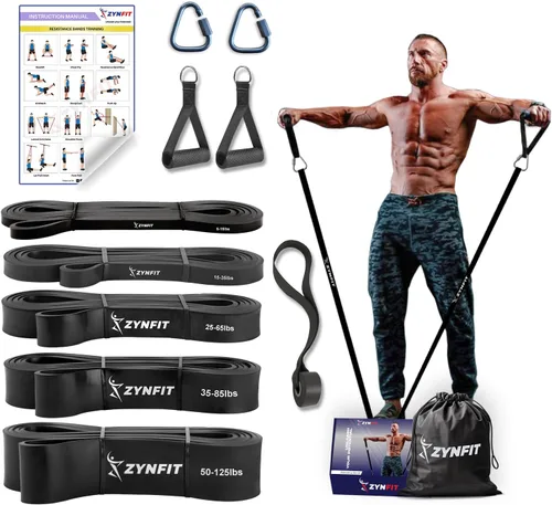 Miniatura 7 de Juego de bandas de resistencia de látex 100% natural con anclaje de puerta, bandas de dominadas de 5 niveles para entrenamiento, entrenamiento