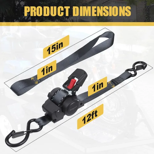 Miniatura 7 de Ayaport Correas de trinquete retráctiles de 1 pulgada x 12 pies (2 unidades) - Resistencia a la rotura de 1500 libras, correas de trinquete
