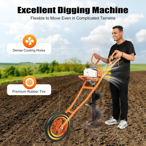 Miniatura 3 de Excavadora de agujeros de poste de 63 CC de 2.2 KW a gas, taladro de tierra para valla de tierra, máquina de excavación de agujeros con broca y Rojo