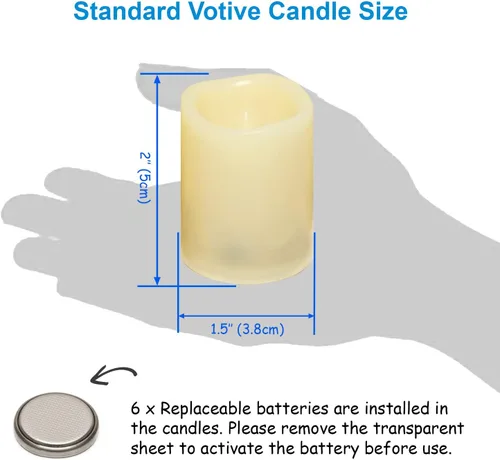 Miniatura 5 de Velas de té sin llama parpadeantes LED votivas con temporizador, operadas a batería / 6 horas encendidas y 18 horas apagadas por ciclo, velas LED