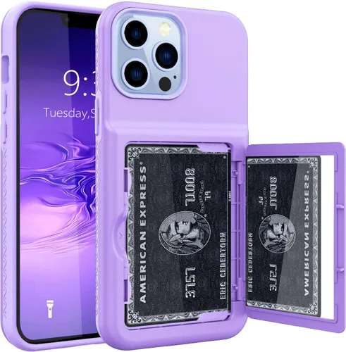 Funda tipo cartera para iPhone 13 Pro Max, [Soporte para tarjeta de crédito integrado] Defensor 2 en 1 con ranuras para tarjetas, espejo oculto, a