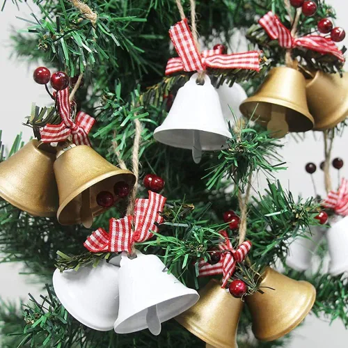 Miniatura 3 de Adorno rojo de campanas de Navidad, adorno colgante de árbol de cascabeles de metal para decoración de Navidad, suministros de fiesta de vacaciones