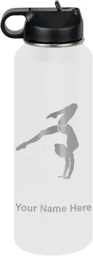 Miniatura 55 de LaserGram Botella de agua personalizada, soporte de mano de gimnasta, acero inoxidable de doble pared aislada al vacío con popote superior, regalo