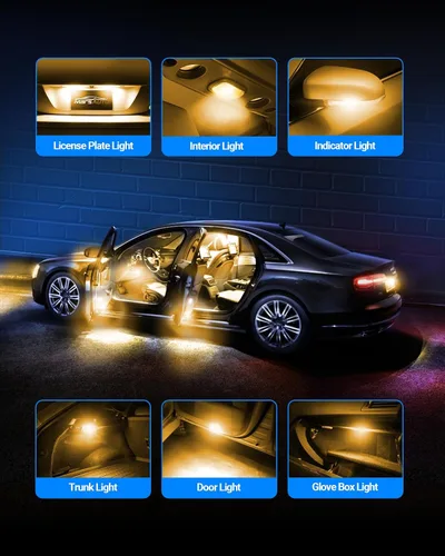 Miniatura 5 de Marsauto 194 Bombilla LED amarilla, 168 T10 2825 W5W 3525 Juego de chips brillante 9-36V Reemplazo de bombilla para luces de matrícula, luz