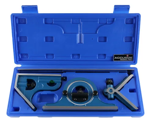 Accusize Industrial Tools Juego de 4 reglas cuadradas combinadas de 12 pulgadas, transportador satinado, graduación 4-R, 0000-8101