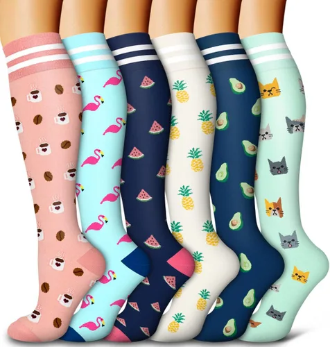 Bluemaple Paquete de 6 calcetines de compresión de cobre para mujeres y hombres, el mejor apoyo para médicos, correr, enfermería, atletismo