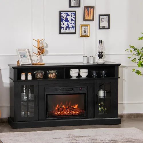 Miniatura 9 de Tangkula Soporte de TV con chimenea para televisores de hasta 65 pulgadas, consola de TV con chimenea eléctrica con control remoto, protección Marrón