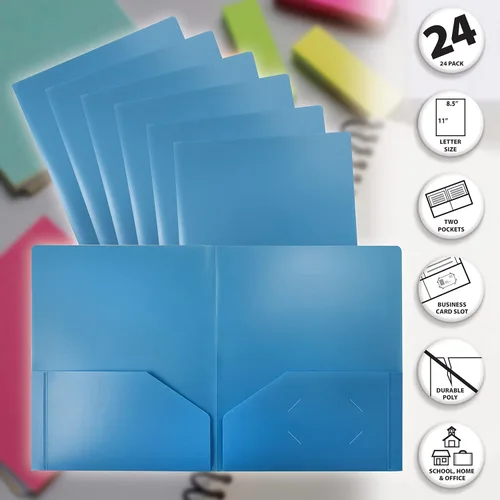 Miniatura 3 de Better Office Products Carpetas de plástico azul claro pesado con 2 bolsillos, paquete de 24, carpetas de polietileno tamaño carta, paquete de 24