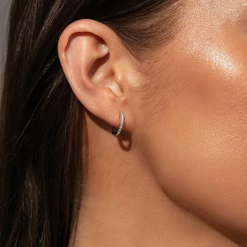 Miniatura 3 de Kainier Aretes de aro chapados en oro de 18 quilates con circonita cúbica, aretes de cartílago, hipoalergénicos para mujeres y niñas, color rosaoro