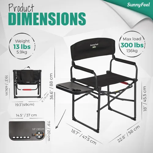 Miniatura 3 de SUNNYFEEL Silla de directores de camping, resistente, silla plegable portátil de gran tamaño con mesa auxiliar, bolsillo para playa, pesca, viaje
