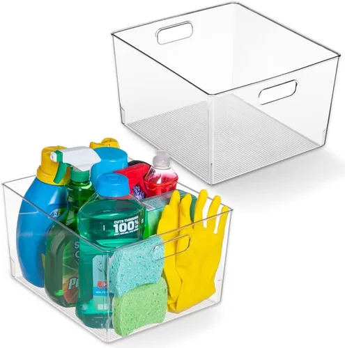 ClearSpace Contenedores de almacenamiento de plástico transparente XL, paquete de 2 para armario de cocina y organización de refrigerador