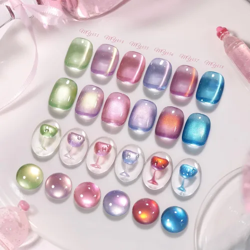Miniatura 15 de Born Pretty Esmalte de uñas de gel de ojo de gato magnético, esmalte de gel pastel lechoso magnético azul pastel verde púrpura rosa nude plateado