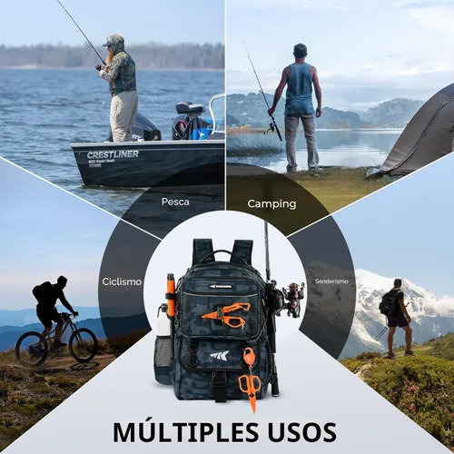 Miniatura 9 de KastKing BaitSpace 50L Mochila para equipo de pesca con encuadernador de cebo removible, 2 soportes para cañas, almacenamiento para equipo y G