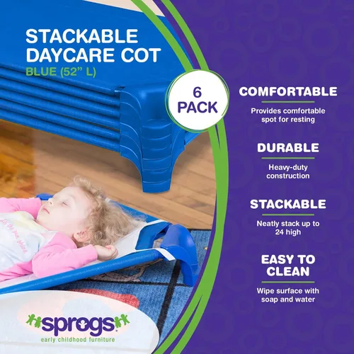 Miniatura 2 de Sprogs Cunas de guardería apilables de tamaño estándar resistentes para niños y niños pequeños, cunas de preescolar para apilamiento en el aula