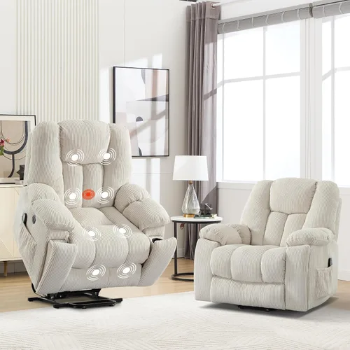 Miniatura 12 de HAOMARKETS Sillones reclinables de elevación eléctrica con masaje y calor para ancianos, silla reclinable eléctrica con portavasos y puerto USB