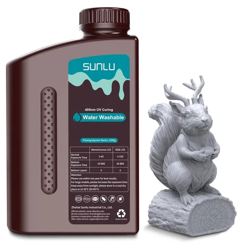Miniatura 18 de SUNLU - Resina lavable al agua de 1000 g, resina de impresora 3D de curado rápido para impresoras 3D de resina LCD DLP SLA, resina de fotopolímero
