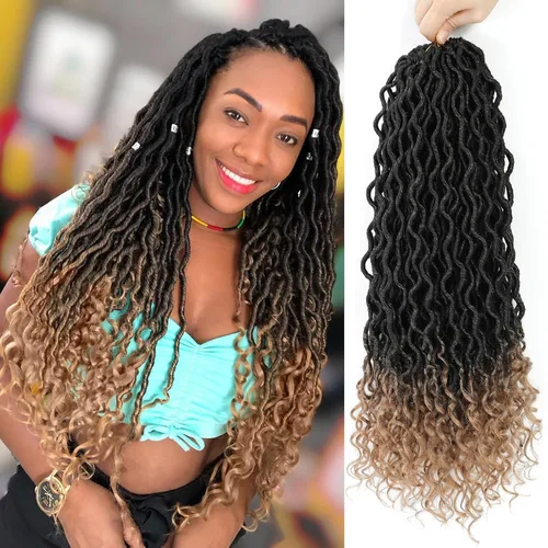 Miniatura 56 de Trenzas postizas Goddess, 6 paquetes de 18 pulgadas, cabello lacio, trenzado con ganchillo, para mujeres negras, trenzas postizas ombre con puntas
