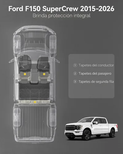 Miniatura 3 de 3W Alfombrillas para Ford F-150 2015-2025 y F150 Lightning SuperCrew 2022-2025 (sin almacenamiento plano plegable), TPE para todo tipo de clima