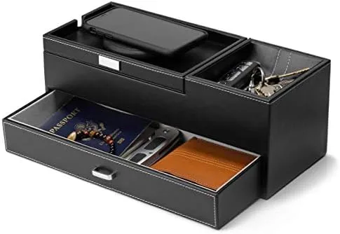 HOUNDSBAY Captain Dresser & Nightstand Valet Organizador Caja de almacenamiento con Catchall y estación de carga (negro)