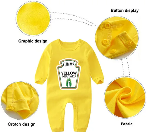 Miniatura 2 de Baby Twins Bodysuit Long Sleeve Clothing Yummz Ketchup Mustard Baby Romper Baby Outfits with Gloves