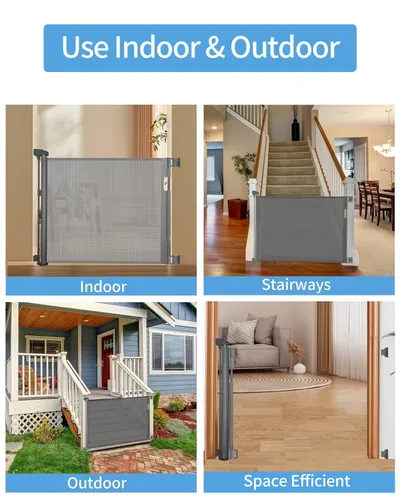 Miniatura 6 de Veraste Puerta retráctil para bebés para puertas y escaleras, puerta de seguridad de malla para mascotas, uso en interiores y exteriores, operación