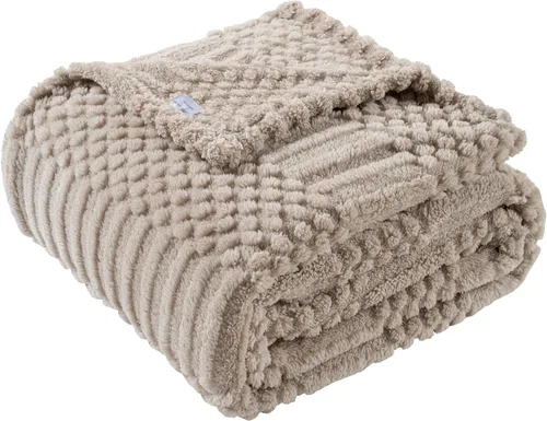 Miniatura 23 de Manta de Tiro Beige de 50 x 70 pulgadas, forro polar suave y esponjoso, bonita y estética, perfecta para sofá, sillón, silla, cama, sala de estar